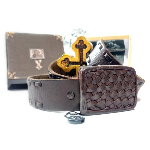 evgothicjewelry Braided Buckle Leather Brown Women Men Belt - Picture 10 of 10